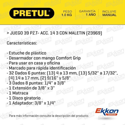 Imagen 2 de 9 de Juego De Tubos C/ Crique Pretul 39 Piezas C/ Maletín 1/4 3/8