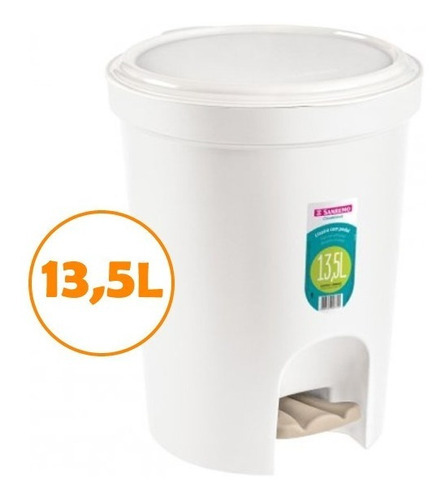 Lixeira 13,5l Plástica Tampa Pedal Cesto Lixo Cozinha Branco