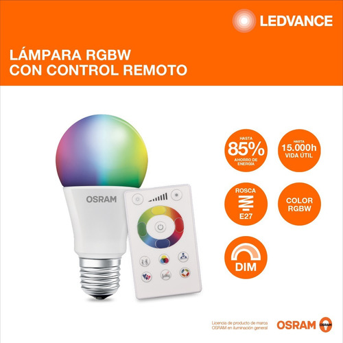 Imagen 5 de 10 de Lámpara Led Osram Rgbw Dimm C/ctrol Remoto X 3 Unidades E27