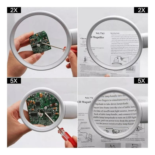 Luminária Lupa Óptica 2 Lentes 5x 6 Leds + Base Fixação