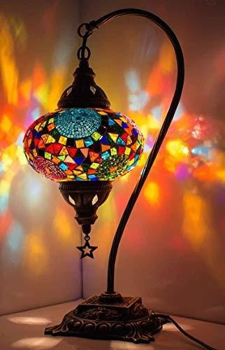 Lampara Mesa Cristal Diseño Mosaico Marroqui Hecha