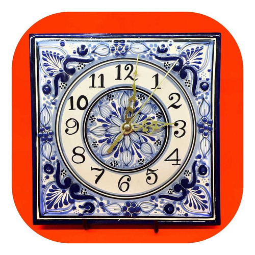 Imagen 1 de 2 de Reloj Azulejo De Pared 20 Cm Talavera Poblana R7 Ao