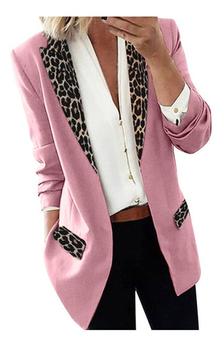 Traje De Oficina Blazer De Solapa Con Muesca De Leopardo Con