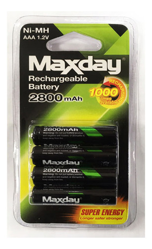 Pilas Maxday Pack X4 Aaa Recargable 2800mah