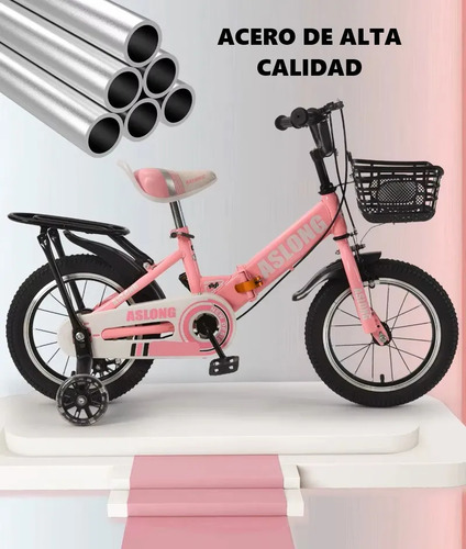 Bicicleta Plegable Resistente Compacta Rodada R12 Rueditas Color Rosa Tamaño del cuadro 12 "