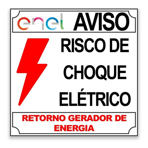 Placa De Advertência - Risco De Choque Elétrico - Enel