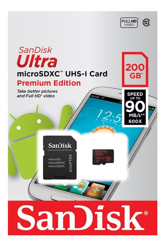 Memoria Micro Sd 200gb Sandisk Full Hd 1080p 90mb/s Factura