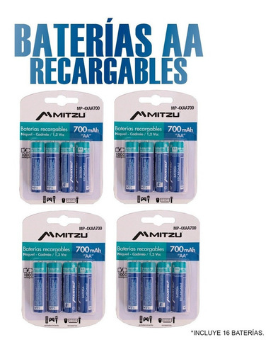 Cargador Con 26 Baterías Recargables 8 Aaa Y 18 Aa Mitzu