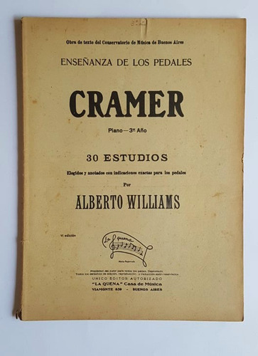 Cramer. Piano, 30 Estudios, Alberto Williams