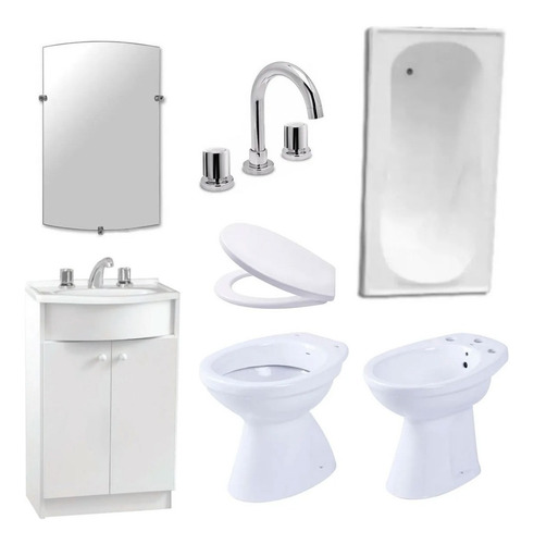 Imagen 1 de 9 de Combo Baño Completo Vanitory Inodoro Griferia Bañera Bidet