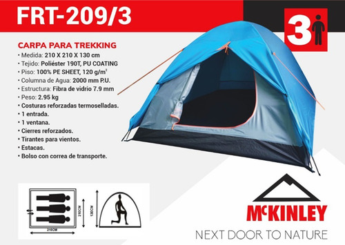 Imagen 2 de 3 de Carpa Mc Kinley Frt-209/3 3 Personas By Waterdog Iglu 2000m