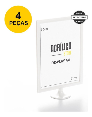 Display Tipo T A4 Vertical (21x30cm) - 4 Peças