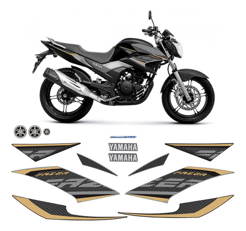 Adesivos Yamaha Fazer 250 2017 2018 Moto Preta + Emblemas