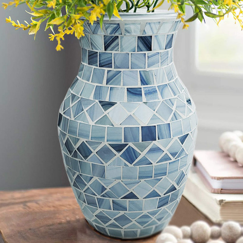 Shmilmh Jarron Azul Para Flor Vidrio Mosaico Seca Colorido