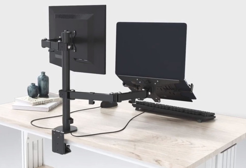 Imagen 2 de 2 de Soporte Doble Laptop Y Monitor 13 A 32 Pulgadas Inclina Gira