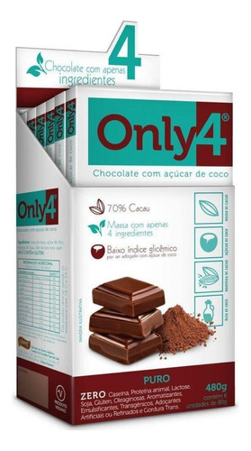 Only4 Puro 70% Cacau Chocolate Vegano Dp Com 06 Unidades 