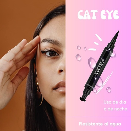 Delineador De Ojos Líquido Sello Cat Eyeliner 2pzs Indeleble Color Negro