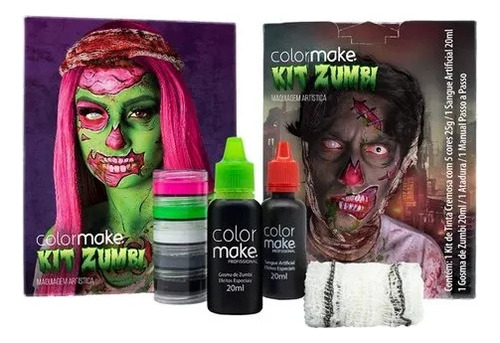 Kit Cenográfico Maquiagem Halloween Monstro Zumbi Com Gosma
