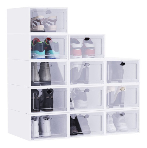 12 Piezas Cajas Organizadoras Apilables Para Zapatos Blanco