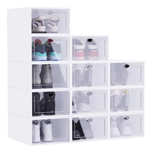 Paquete de 12 cajas de almacenamiento de zapatos, caja de zapatos de  plástico transparente apilable, tipo cajón con apertura frontal para  zapatos
