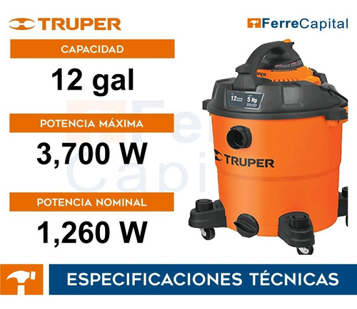 Aspiradora Sólidos Y Líquidos De 12 Gal, Truper 101509