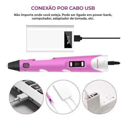Caneta 3d Pla Abs Controle Velocidade Temperatura Usb Rosa