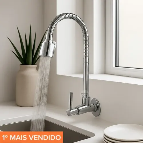 Torneira Cozinha Parede Gourmet Flexível Bica Movel Mecanismo Cer...