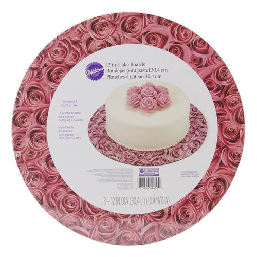 Base Pastel Redonda Carton 12 In 30 Cm Rosas Wilton 3 Pza