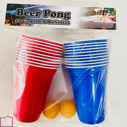 Jogo Beer Pong 20 Copos E 6 Bolinhas Cerveja Pong