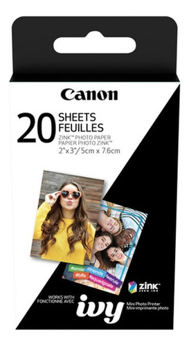 Canon Papel Zink Photo Paper Pack 20 Hojas Para Mini Ivy Color Blanco