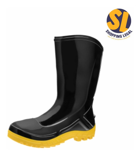 Bota Marluvas Pvc Preta Sola Amarela Vulcaflex 110vflexf-pra