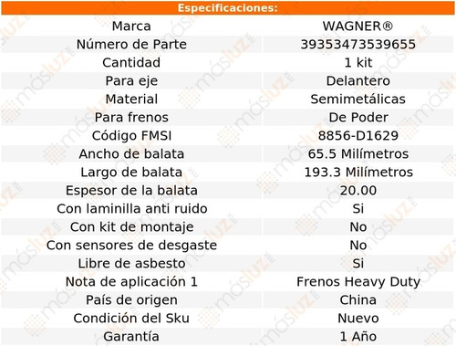 Kit Balatas Semimetalicas Del Durango V 8 5.7l 12-17 Wagner