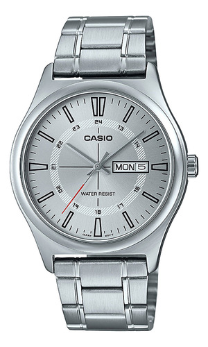 Reloj de pulsera Casio MTP-V006D-7CUDF, analógico, para hombre, fondo plateado, con correa de acero inoxidable color plateado, dial plateado, bisel color plateado y desplegable