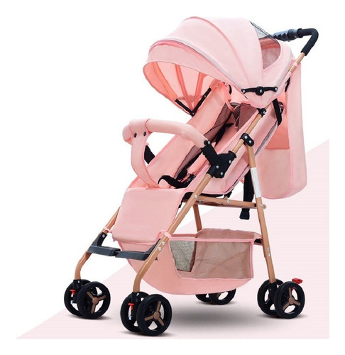 Coche Para Bebe Con Capota Expandible Fino Reversible 701-3 Color Rosa Chasis Ocre