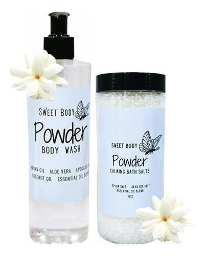 Baby Powder Body Wash + Bath Salt Set |sulfate Free, Pa...