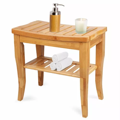 Hossejoy Banco De Ducha De Bambú Asiento De Madera Spa Baño