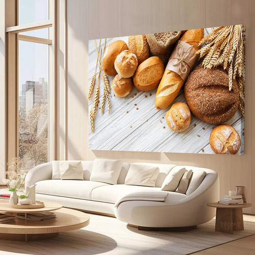 Quadro Cesta Pães Padaria Moderno Sala 100x150cm