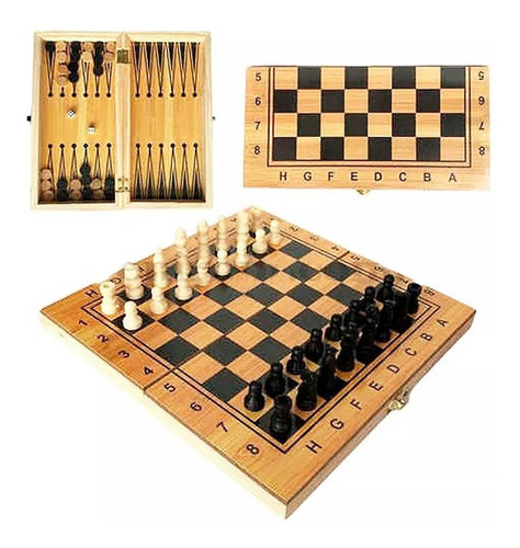 Imagen 2 de 4 de Ajedrez Backgammon Con Piezas De Madera 200249