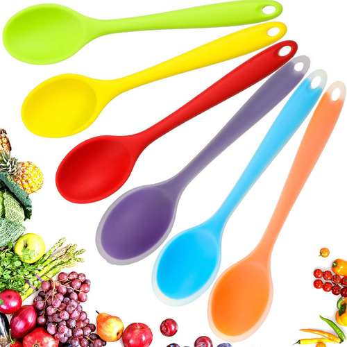 6 Cucharas De Silicona Multicolores Para Cocinar Y Hornear -