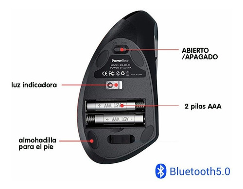 Mouse Vertical Inalámbrico Bluetooth Ergonómico, No Recargab