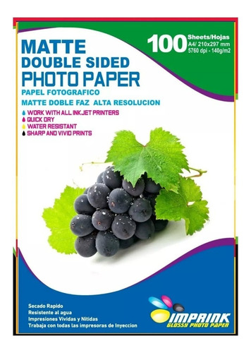 Papel Alta Resolucion Doble Faz Matte A4/140g/100 Hojas