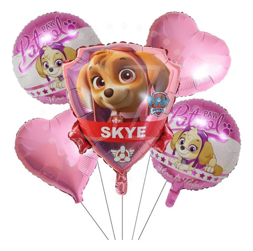 Bouquet Set Globo X5 Fiesta Patrulla Canina Skye Decoracion