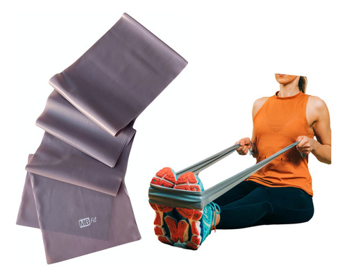 Faixa Elástica Para Fisioterapia Yoga Alongamento Pilates Cor Cinza
