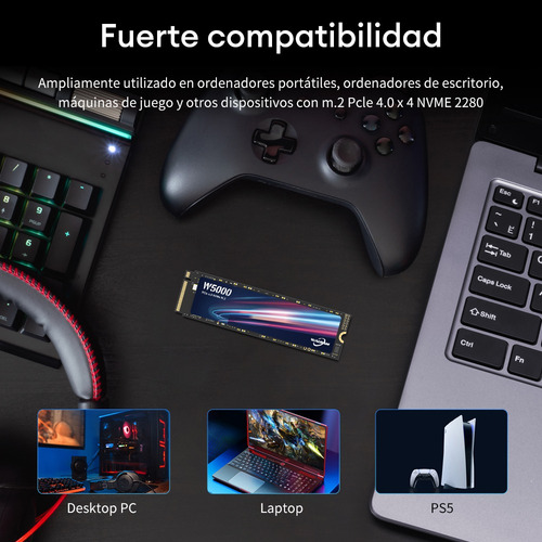 Unidade de estado sólido Walram W5000 PCIe 4.0 Nvme M.2 512, cor preta
