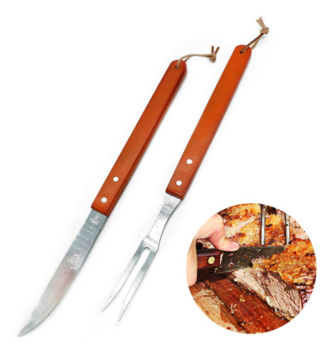 Juego Cuchillo Tenedor Parrillero, Set Asador, Madera, 11226