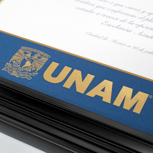 Marco Para Titulo Unam 40x50 Azul/filo Oro Negro Mate