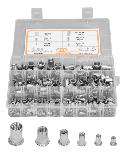 Kit De Tuercas Remache Inserción Cabeza Plana 250uds M3-m10