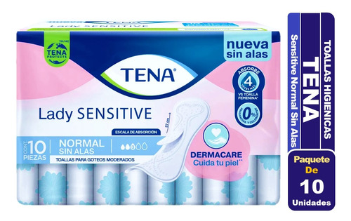 Tena Toalla Femenina Lady Sensitive Normal Sin Alas 10 Un