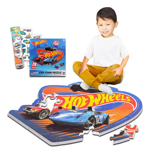 Hot Wheels Floor Puzzle Para Niños - Paquete Con 28 Piezas H