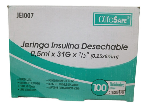 Jeringa Insulina 0.5 Ml X 31 G X 1/3(8mm) Caja X 100 Unds